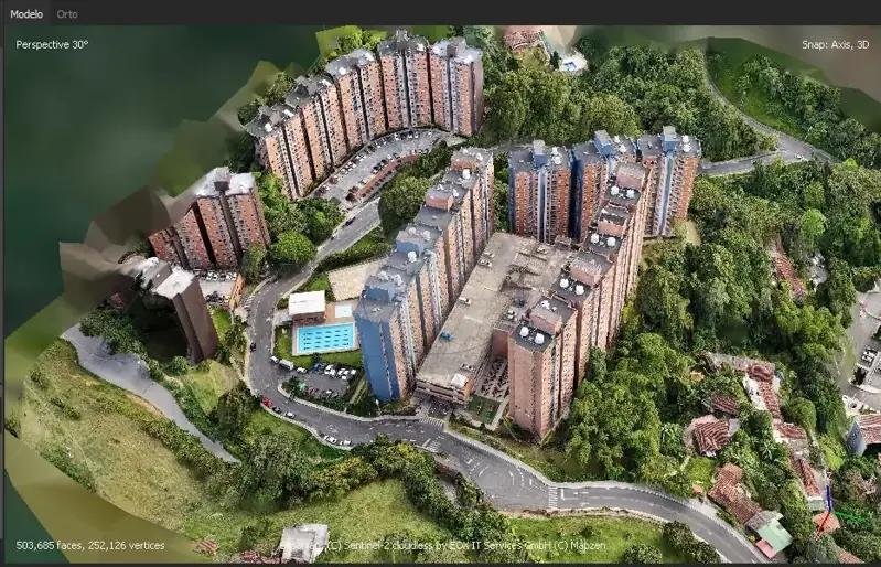 Modelo 3D por fotogrametría de un conjunto de edificios en Medellín
